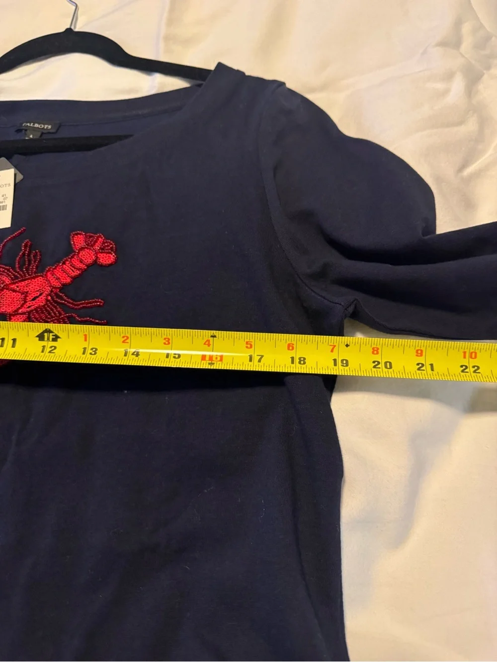 NWT Talbots Navy Crew Neck Top with Red Beaded Lobster L - Picture 2 of 4
